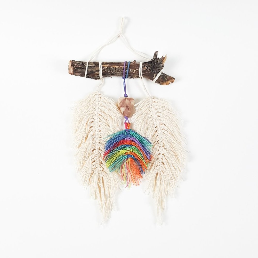 Personalized Boho Macrame Hanging Wall Decor, Macrame Feathers/Leaves